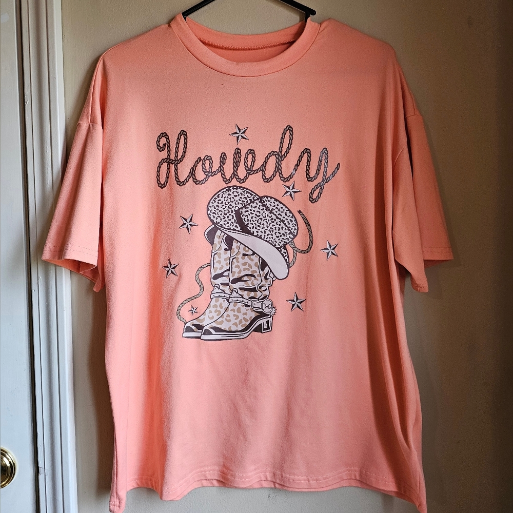 Peach Western Howdy Cowboy Boot Shirt